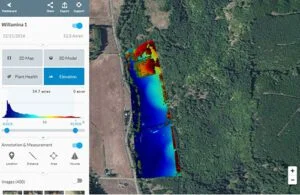 Aerial drone mapping screenshot showing a preview of the elevation specs